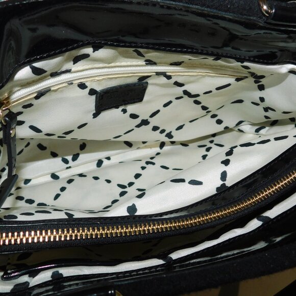 Kate Spade Black Wool Button Tote Bag With Patent Leather Handles & Lined In - Picture 10 of 12